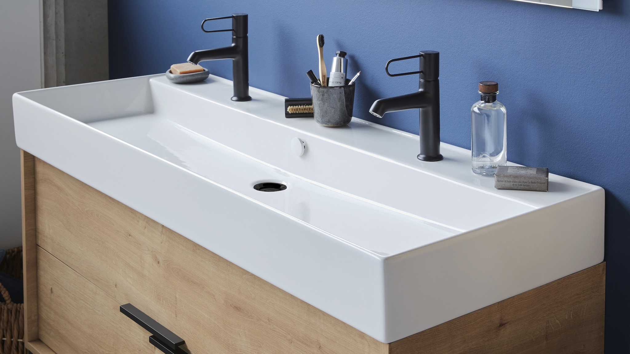 Pack meuble de salle de bain 130x50 cm Chêne gris-blanc + vasque